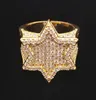 18k Gold Weiß vergoldete Herren Franklin Mint Green Iced Out Cz Cubic Zirkonia Hexagonal Star Finger Ring Band Jungs Hiphop Rapper 6098825