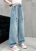 Trousers Girls Straight Leg Pants Spring And Summer 2024 Korean Casual Style Children Pant Loose Jeans Fashion Jean