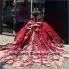 Glitter Red Princess Quinceanera Robes Balles Balles Fleurs Appliques Crystals Crystals Sequins Sweet 16e Robe Train Court