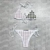 Splicing Color Bikinis Set Women Swimwear Letter Print Bathing Suit Summer Lady Beach Swimsuit Two Piece