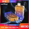 ATVS WARSHIP 18000puffs 18kpuff E cigarette puff18k disposable Vape pen case 750mah mesh coil intelligent display screen rechargeable Vapers 5% 16 flavors Lanyard