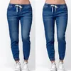 Calça jeans feminina calça de cordão feminina Casual Casual Up Straight Slim Troushers Elastic Hight Wight Plus Size S-5xl