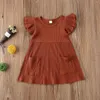 Meisje jurken zomer meisjesjurk massieve kleur vliegende mouw strip kinderrokversie een lijn multi optionele baby
