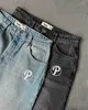 Jeans masculin y2k nouvelle lettre de protection broderie lavage de poche bleue rétro harajuku hip hop haut taille large pantalon de jambe large Q240509