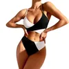 Women's Swimwear Sexy Solid Color Matching Thick Strip Strap High Waist Bikini Swimsuit Women One Piece