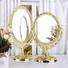 Compact Mirrors Side makeup mirror countertop plastic imitation metal dress tool retro princess Q240509