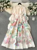 Lässige Kleider 2024 Frauen Vintage Long Dress Print A-Line Ruffen elegante Floralparty Damen Robe Vestidos