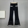 Damesjeans Rhinestone Flare Women 2024 Autumn Winter High Taille Stretch Slim Fit Denim Bell-Bottom Pants Lange broek Street