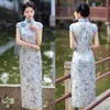 Etnisk kläder Kvinnlig elegant temperament qipao retro traditionell kinesisk klänning stor storlek 3xl vestidos vintage knapp mandarin krage