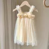 Robes de fille Summer Kids Robe 3D Fleur douce beauté Enfant's Mesh Couleur Couleur de couleur plage Princesse Princesse moelleuse H2723