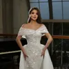 Wunderschöne Meerjungfrau Brautkleider 3d-florale Applikationen Brautkleider abnehmbarer Zug von Schulter von Schultermedikament gemachter Braut Kleid Vestidos de Novia