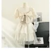 Festklänningar sommar fransk mode fairy bow klänning kvinnor kort ärm elegant a-line ruffles y2k mini koreansk kawaii bollklänning