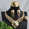 18K Jewelry Sets for Women Gold Color African Dubai Jewellery Necklace Bracelet Earrings Ring Wedding Party Lady Gift 240510