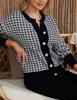 Women's Plus Size Sweaters women's cardigan sweater with button up short plaid sweater round neck long sleeved plaid knit top Fashion top