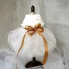 Vêtements pour chiens robes blanches pour les petits chiens fille de luxe robe mariée princesse d'anniversaire de mariage costume bowknot jupe tutu vêtements pour animaux de compagnie