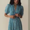 Дизайнерское платье Long Beach Dresses Womens 2024 Лето Новый синий цветочный принт с передней грудью