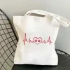 Boodschappentassen hartslag honden print vrouwen shopper tas canvas supermarkt bakken sac cabas bolsas reutilizables opvouwbaar voor