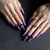 3d Purple Rose Decoration Faux Nails Gel de cercueil Extra Violets Faux Nails Appuyez sur des ongles avec la boîte 240430