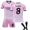 Soccer Jerseys herrspårar 2223 Real Madrid Pink Co -märkesminnesminnesskjorta nr.9 Benzema No.7 Azar Football Set