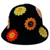 Boinas 50JB Acesso à pele larga larga balde de primavera chapéu de crochê Floral Fisherman Hats