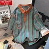 Les t-shirts masculins frappent la couleur Polo Summer Striped Imprimé à manches courtes Men 2024 Fashion Vintage décontractée Harajuku surdimensionné Tops 2xl Streetwear