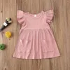 Girl Dresses Summer Girls 'Jurk Solid Color Flying Sleeve Strip Kinderraok Versie Een lijn lang casual