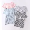 Kvinnors sömnkläder Summer Stripe Kvinnor Pyjamas Sleep Lounge bär kortärmad pyjamas uppsättningar Polyester 3XL Hemkläder med bröst vadderad