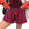 Frauen Shorts Frauen hohe Taille gestreifte Shorts Niedliche weiche elastische Taille Plaid -Druckknopf vordere Pyjama Bottoms Boxer Shorts Slpee Y240504