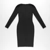 Casual Dresses 2024 Women Solid Color Low Cut Long Sleeve Bodycon Knee Length Bandage Dress Elegant Fashion Cocktail Night Club Party