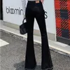 Jeans pour femmes mode noire brodée Flare Femmes Automne Winter Slim Fit Vintage Pantalon à fond de cloche