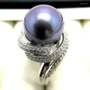 Cluster Rings Large Particle 10-12mm Natural Freshwater Pearl Ring Round Edison Demon Purple Deep Pure Silver Strong Light Female