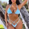 Swimwear pour femmes Sexy Vintage Diamond Swimwwear Fashion Triangle Micro Bikinis Set Solid High Womens Swimsuit Brazilian Bikini Bathing Fissure Y240506