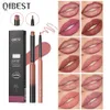 Läpppennor qibest 2 -stycken läppstift lipliner set matt sammet lipliner kontur makeup sexig röd läppfoder varar kosmetik D240510