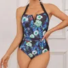 Domowe odzież kąpielowa 2024 NOWOŚĆ DIDRUKA LEAF One Piece Swimsuit Feeling wiszące plisowane bikini