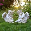 Juliahestia Angel heykel Bahçe Dekor Dışında Güneş Açık Dekorasyonlar Noel Bahçesi için Cherub Ev Çim Hediyeleri (2pcs) Aydınlat