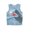 T-shirts 2024 Sommar Ny Cartoon Shark Boys Tank Top Childrens Kläder ärmlös Bomull T-shirt Barnkläder 2-10 år Oldl2405