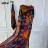 Etnische kleding Winyi 2024 Afrikaanse vrouwen dashiki boho print moslimvrouw Dubai gratis maat ontwerp met sjaal maxi losse elegante jurk