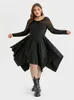 Plus -Size -Kleider plus und Größe Kleidung Spinnennetze Asymmetrische Hemmidi -Kleiderparty Hallown Skelett Spitze Asymmetrischem Hem Midi Kleid Y240510