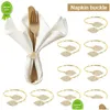 Handdoekringen Nieuwe 6 -stcs/kavel goudbladeren Napkin Ring voor bruiloftsevenement Verjaardagsfeestje Dinertafel Decoratie Rhinestone metalen gespen Hol Dhrzo