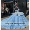 Sparkly Sky Blue Princess Quinceanera Dresses 2024 Sweetheart Appliques Crystals Rhinestones Ball Gown Glitter Sweet 15th Dress