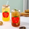 Vinglas 3D -tryck Red Apple Thanksgiving Letter Mönster Sublimation Juice Milk Coffee Transparent Glass Lämpligt för lärares dag gåva