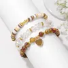 STRAND 3PCS Boheemse hartvorm Druzy bedelarmbanden natuursteen kristal graniet kralen elastische armband voor vrouwen mannen feest sieraden