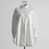 Blouses pour femmes Xiwen 2024 Spring Simple Commutiting Style Design Selon Loose et Casual Versatile Mid Longle Stripe Shirted Top