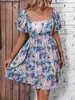 Plus -Size -Kleider Mode billige lässige Frauenkleider Urban sexy Party Rückenless Blumendruck geschwollener Slve Mini Kleid Frauen Abendkleider Y240510