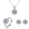 Elegant Lab Diamond Jewelry Set 925 Sterling Silver Party Wedding Rings oorbellen ketting voor vrouwen beloven moissanite sieraden 307T