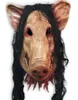 Horror Halloween Mask SAW 3 Pig Pig z czarnymi włosami dorośli pełna twarz Zwierząt Maski lateksu Horror Masquerade Costume z włosami 2050083