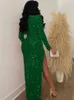 Sıradan Elbiseler Beypern Muhteşem Yansıma Sequin Maxi Elbise İki Parça Set Glam Rhinestone Dantel Bodysuit Sequins Slit Doğum Günü Kulübü