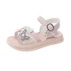 Mädchen Sandalen Sommer süße Kinder Mode Prinzessin Feste Kinder weiche PU -Strass -Strass -Strass -Flower Shine Party Schuhe 230421