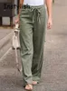 Pantalon féminin Capris Femme Retro Coton Linage large Pantalon Ligne de la jambe Solid Lace Solid Elastic Mens Clothing Summer Street Street HARAJUKU LOBE PANTL2405