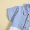 Set di abbigliamento Kupretty Baby Boy vestiti per bambini in lino estivo Blocco color bottone a manicotto Shorts 2t 3t 4t 5t set